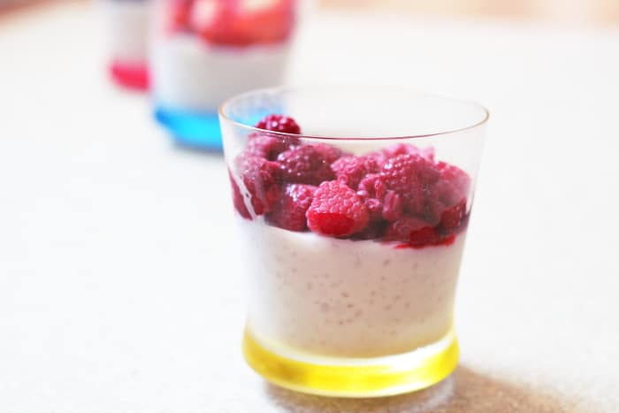 verrines de pudding de tapioca au lait de coco, vegan et sans gluten